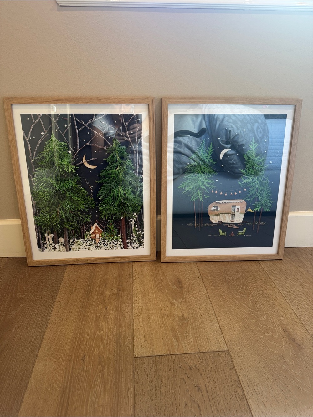 Framed Forest Night and Camper Art Print